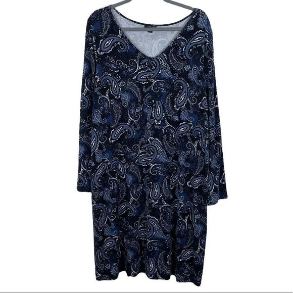 J. Jill Wearever Collection Paisley Stretch Dress Long Sleeve Sz L - Picture 1 of 6